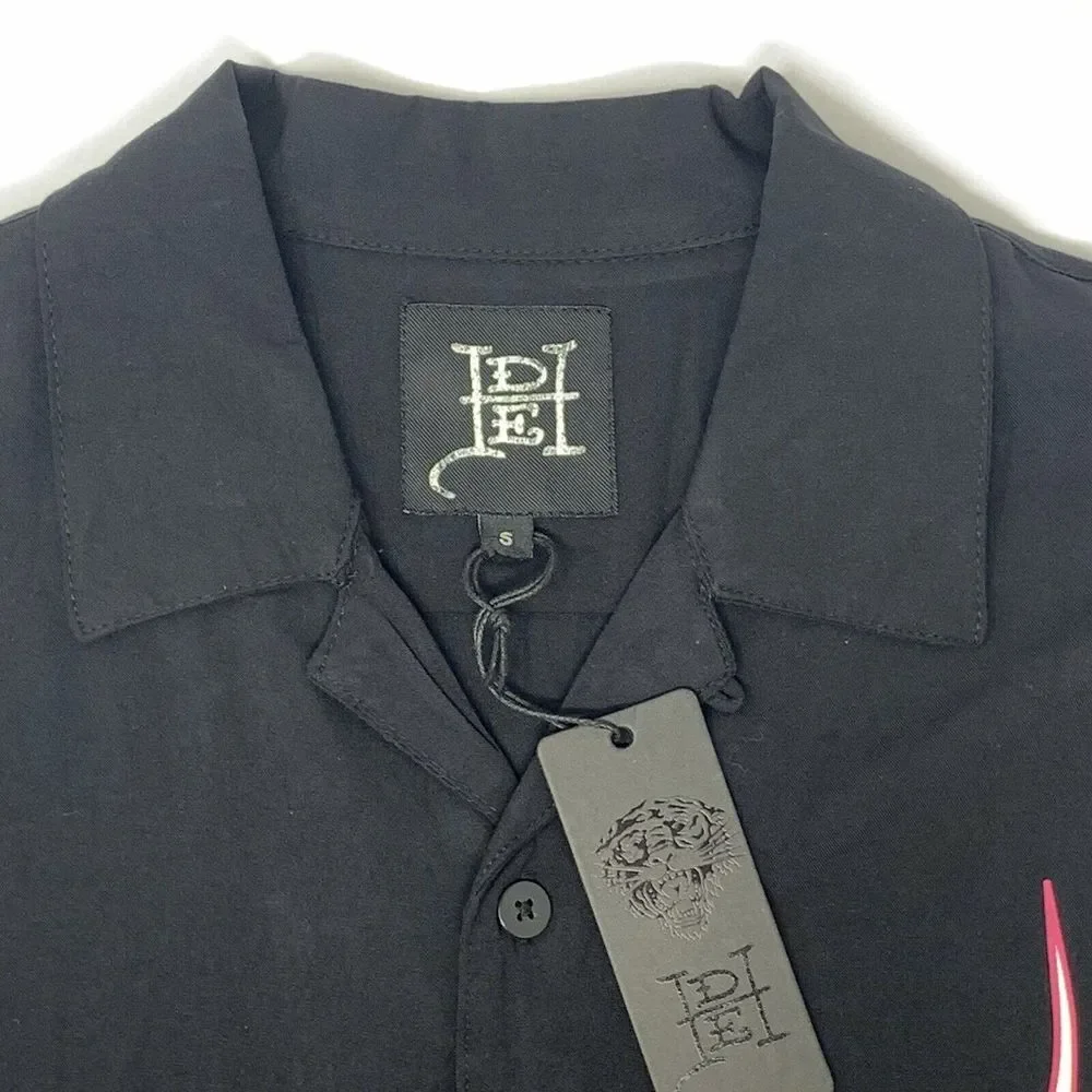 Ed Hardy NWT Tattoo Black Fire Heart Short Sleeve Button Up Men's Shirt Size Sm‎